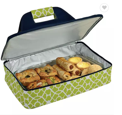 Trasportatore dell'alimento della casseruola isolato picnic della pizza per tenere alimento borsa verde calda o fredda del dispositivo di raffreddamento