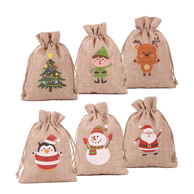 Piccole borse personali della iuta del sacchetto del cordone della tela da imballaggio del regalo di Natale